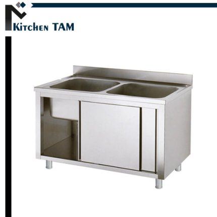 سینک ظرفشویی دو لگن صنعتی کابینت دار رویه پرسی